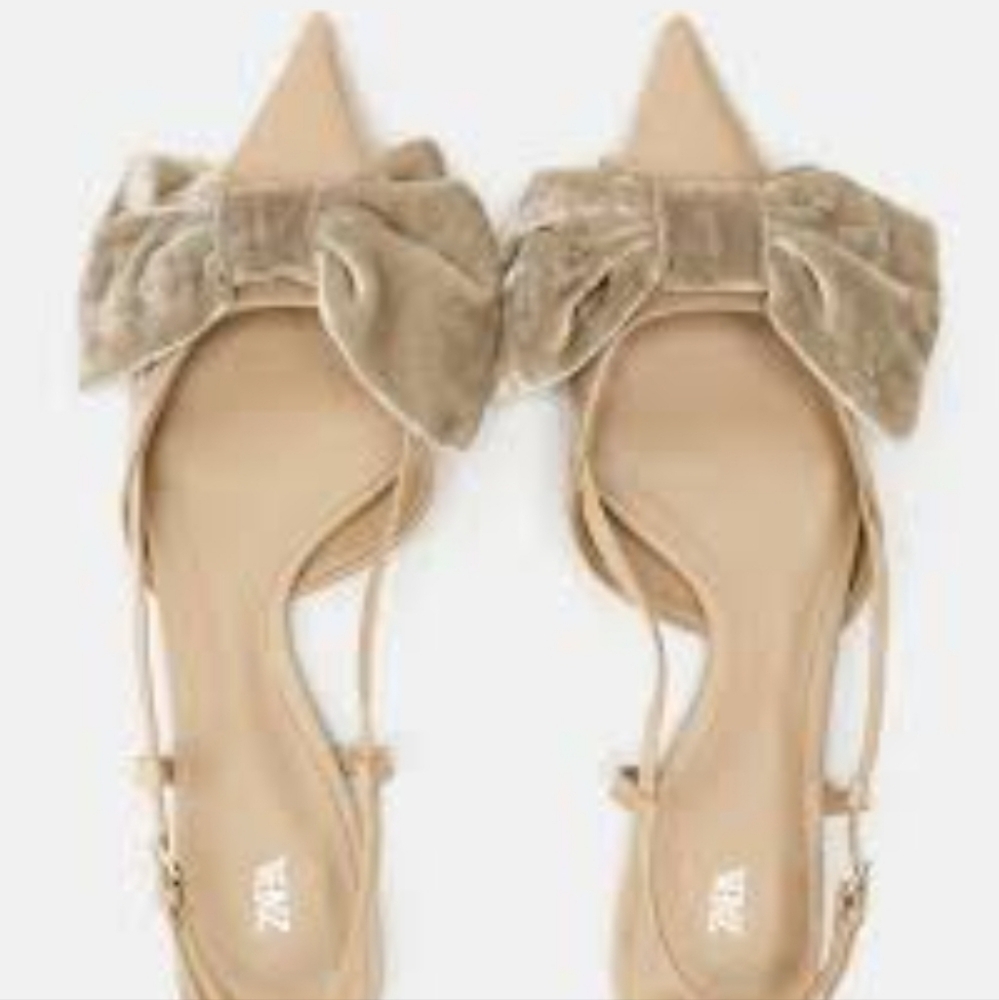 Zara Flats Slingback Bow Flats Nude New with Tags Sz 39